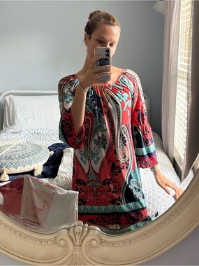 September Inc Red and Teal Paisley Mini Dress